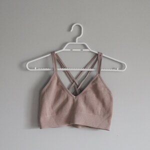 Aerie Women's Pink Sz L Ribbed V-Neck Criss Cross Stretch Casual‎ Bra